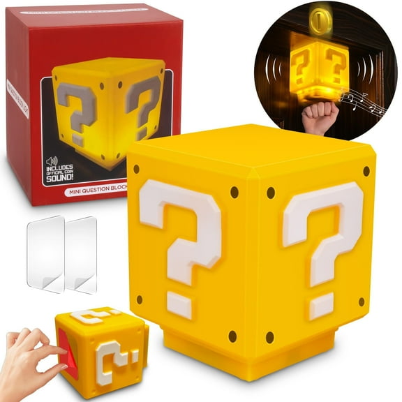 Super Bros-Mini Question Block Night Light,Bedside Lamp, Desklamp for Kids and Fans, Birthday Gift, Holiday Gift,Equipped with The Game's Same Gold Coin Sound