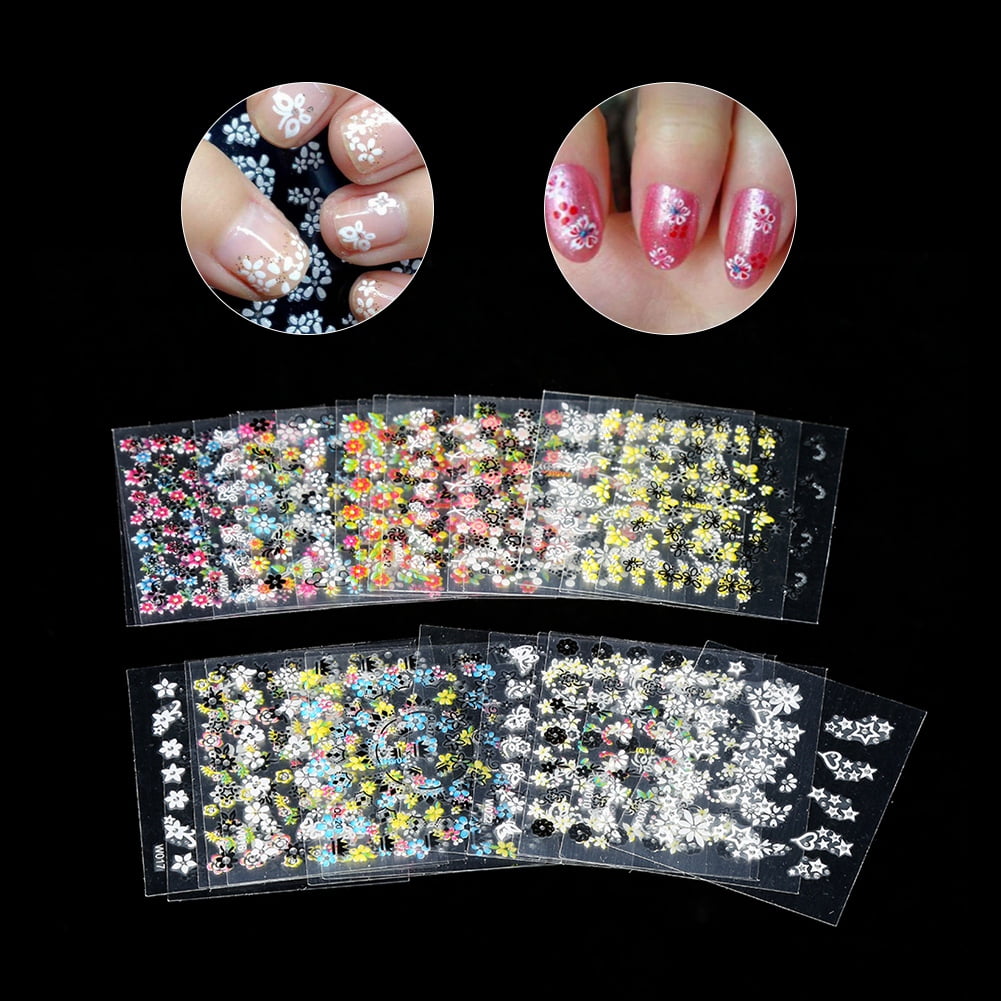 Anauto 3D Mixed Manicure Decals,3D Nail art Stickers,30 Sheets Mixed ...