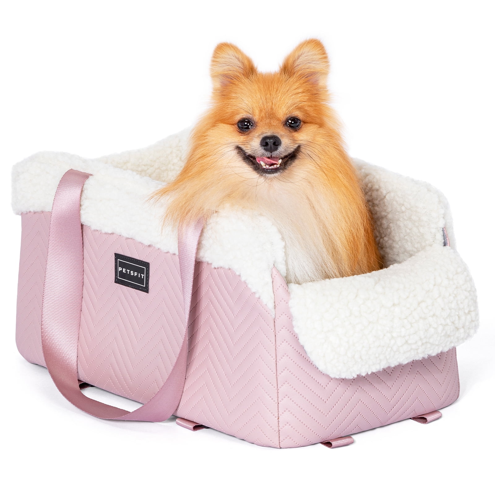 PETSFIT Cat Car Seat, Portable Console Dog Car Seat with Safe Protective Hooks, Luxury Pet Car Seat, Dog Car Carrier Includes Safety Tether for Pets Up to 12 lbs (Pink)