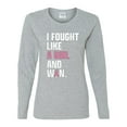 thumbnail image 2 of Wild Bobby I Fought Like A Girl and Won Breast Cancer Awareness Women Graphic Long Sleeve Tee, Heather Grey, Large, 2 of 6