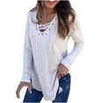 thumbnail image 2 of Ichuanyi Fall Tops for Women 2022 Fashion Sexy Women Casual Solid Long Sleeve V-Neck T-Shirt Sweatshirt Tops, 2 of 5