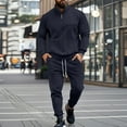thumbnail image 2 of Timoontee Men's Solid Tracksuit Long Sleeve Stand Collar Quarter Zip Pullover Sweatshirts with Drawstring Elastic Waist Long Pants Casual Outfit Navy M, 2 of 9
