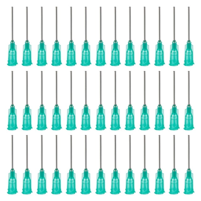 120 agujas dispensadoras de acero inoxidable 304, calibre 18, punta roma turquesa, para frascos de pegamento, con conector Luer.