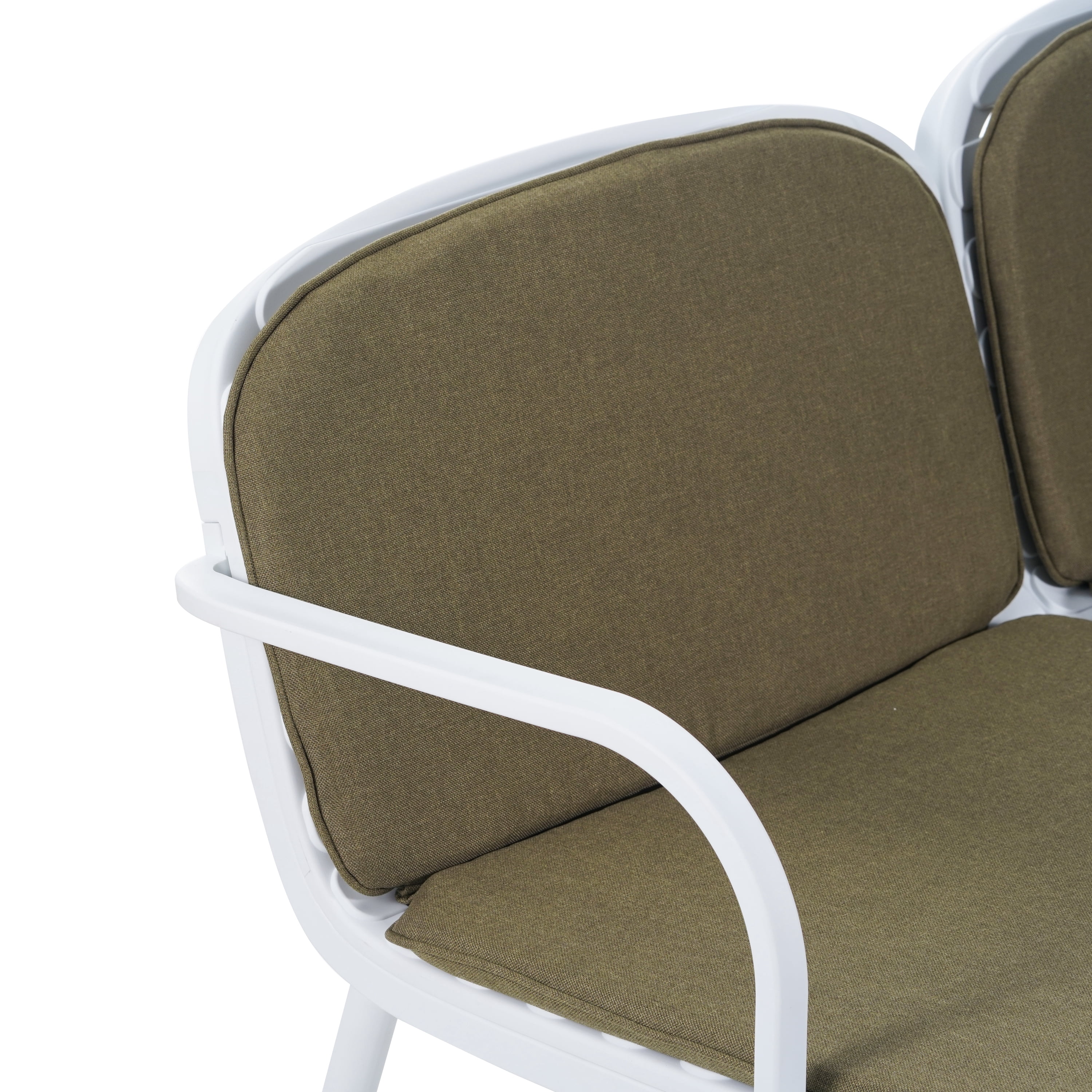 Patio Loveseat, Outdoor PP Sofa with Vibrant Green Cushion and Sturdy White Frame, Low Maintenance Design for Outdoor Seating, White Frame with Green Cushion