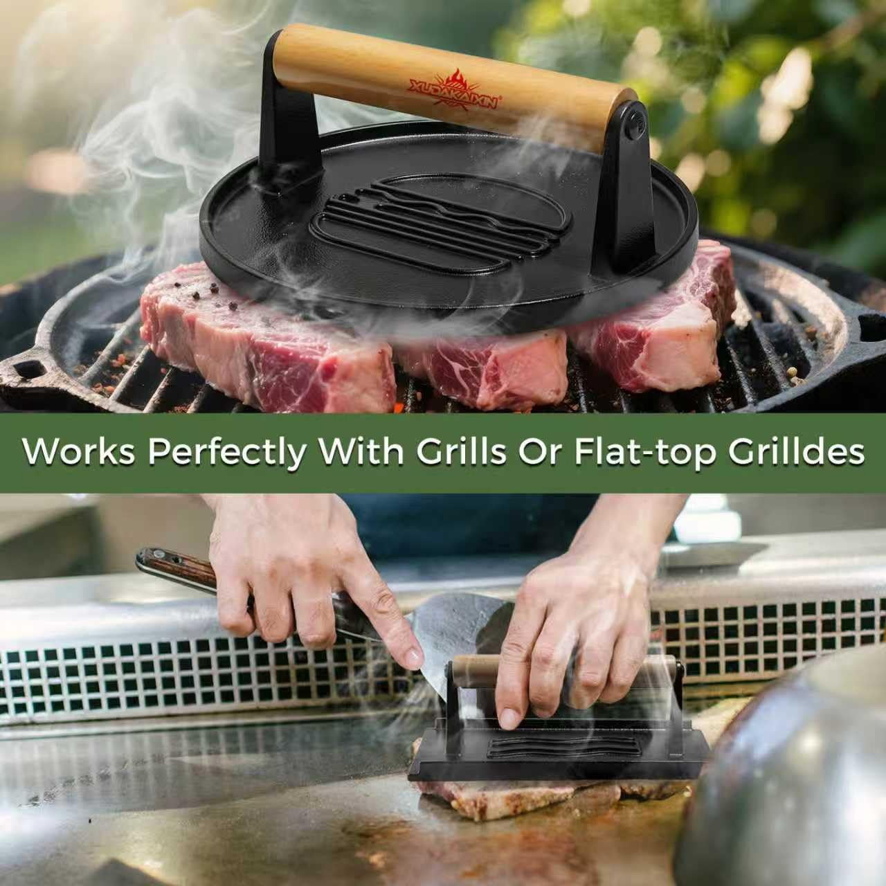 Cast Iron Smash Burger Press (2PCS),Grill Bacon Meat Press Tool,Perfect for Blackstone, Camp Chef, Weber Grills & Indoor Griddles – BBQ & Cookout Must-Have