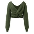 thumbnail image 7 of Arlun Women's Cropped Wrap Sweaters V-Neck Long Sleeve Cross Front Knitted Sweaters Solid Color Casual Loose Fit Knit Basic Pullover Tops Green S, 7 of 7