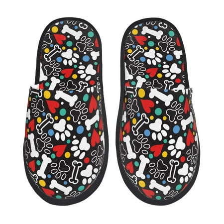 

Qokaie Paw And Bones Print Fuzzy Slippers for Women – Soft Plush Indoor Slippers with EVA Sole Cozy and Comfortable for Home and Travel-Large