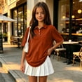 thumbnail image 3 of Girls Polo Shirts Collared School Uniform Kids Short Sleeve Pique Polo Shirt,Ginger 160, 3 of 7