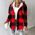 thumbnail image 2 of Christmas Flannel Jackets for Women Button-up Plaid Shirt Jackets Drawstring Long Sleeve Hooded Sweatshirt with Pockets, 2 of 5