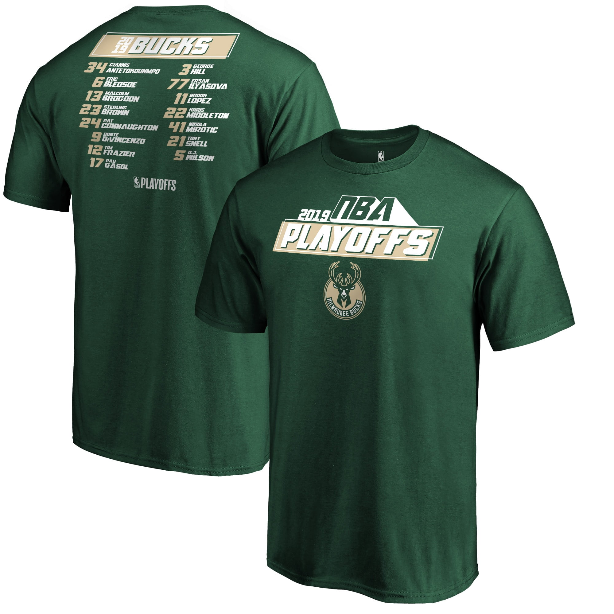 Fanatics - Milwaukee Bucks Fanatics Branded 2019 NBA Playoffs Bound Game Tradition Roster T 