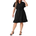 thumbnail image 1 of GRACE & GRANDEUR Vestido de Verano para Mujeres Talla Grande con Cuello en V, Mangas Cortas y Cintura Ajustable 4X Negro, 1 of 8