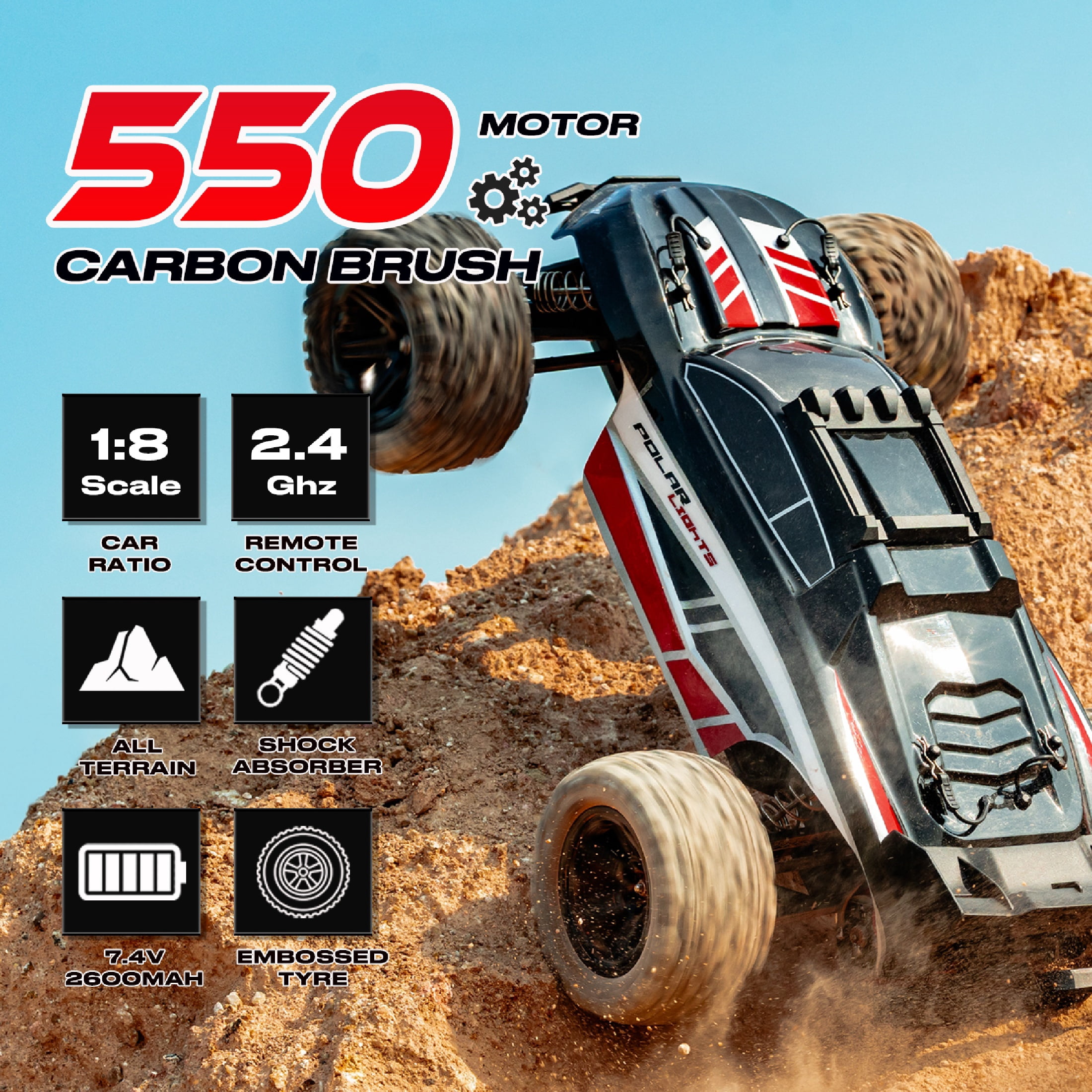 High Speed RC Car, 1:8 Large Scale 45+KM/H Remote Control All Terrain Off-Road Monster Truck, Electric Hobby Vehicle with 2 Batteries for Adults Boys