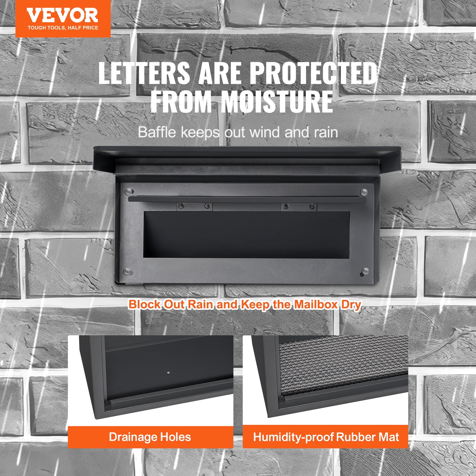 VEVOR Through The Wall Drop Box, Heavy Duty Steel Through the Wall Mailbox with 2.8-7.9" 13" Combination Lock, 12.5x6.3x16.9" Mail Drop Box, Black