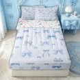 thumbnail image 3 of Erosebridal Watercolor Blue Plaid Bow Zipper Twin Comforter Sets with Fitted Sheet and 2 Pillowcases for Girls, Fashion Ribbon Zipper Bedding Set, Stars Reversible, 4pcs, 3 of 7