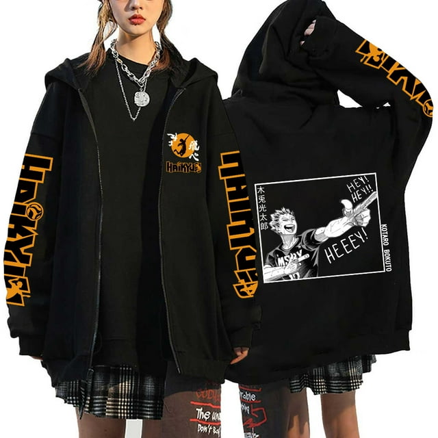 Anime Hoodie Zip Up Jacket Karasuno Plus Size Sweatshirt Harajuku Unisex