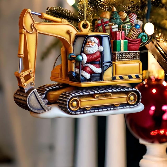 Adornos acrílicos de camiones de construcción | Decoración colgante 2D para árbol de Navidad para niños y adultos