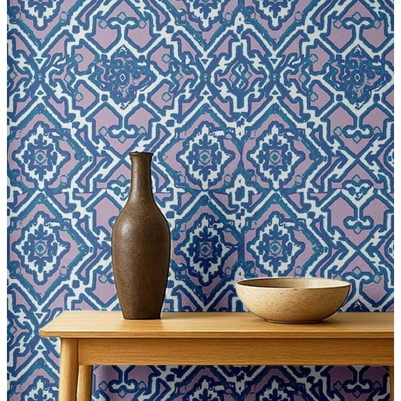 S4Sassy Peel & Stick Textured Vinyl Wallpaper, Urban Chic Tile Lattice Print Contact Paper Waterproof - Blue, 25"x120", Removable Modern Wall Covering for Home Decor in Bedrooms & Living Areas