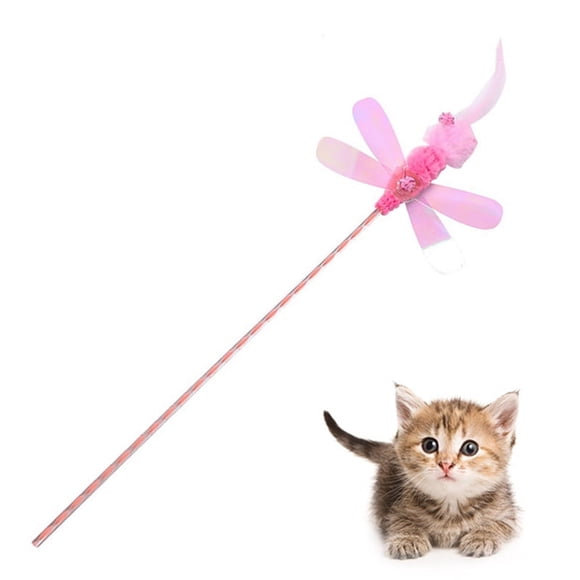 Varita para gato, libélula de plumas sintéticas, lentejuelas creativas, varita de juguete para gato, varita Teaser para gatito