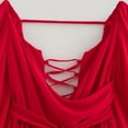 thumbnail image 6 of Zpanxa Dresses for Women, Lantern Sleeve V Neck Tie Waist Flowy Mini with Crisscross Lace Up Detail, 6 of 8