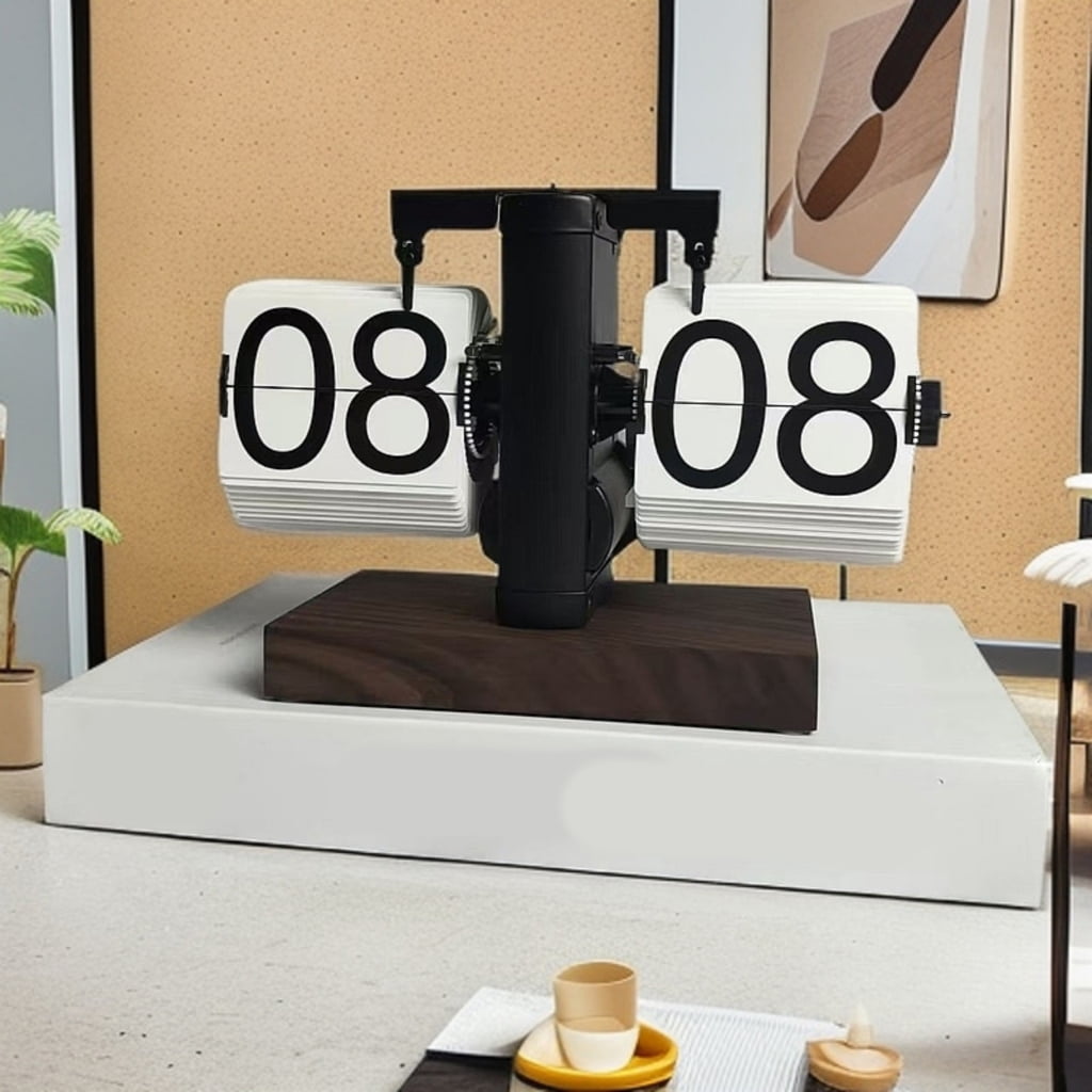 Automatic Flip Clock 24 Hour Quartz Movement Large Clear Numbers Wooden Design