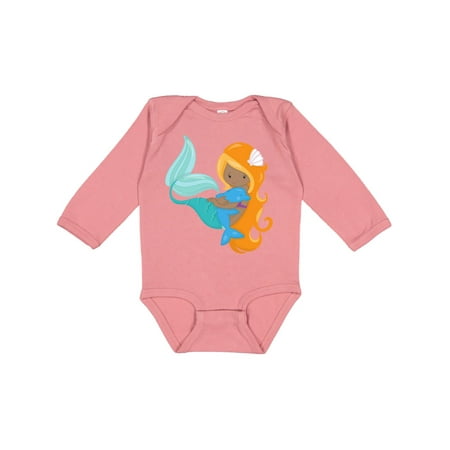 

Inktastic African American Mermaid With Orange Hair Dolphin Gift Baby Girl Long Sleeve Bodysuit
