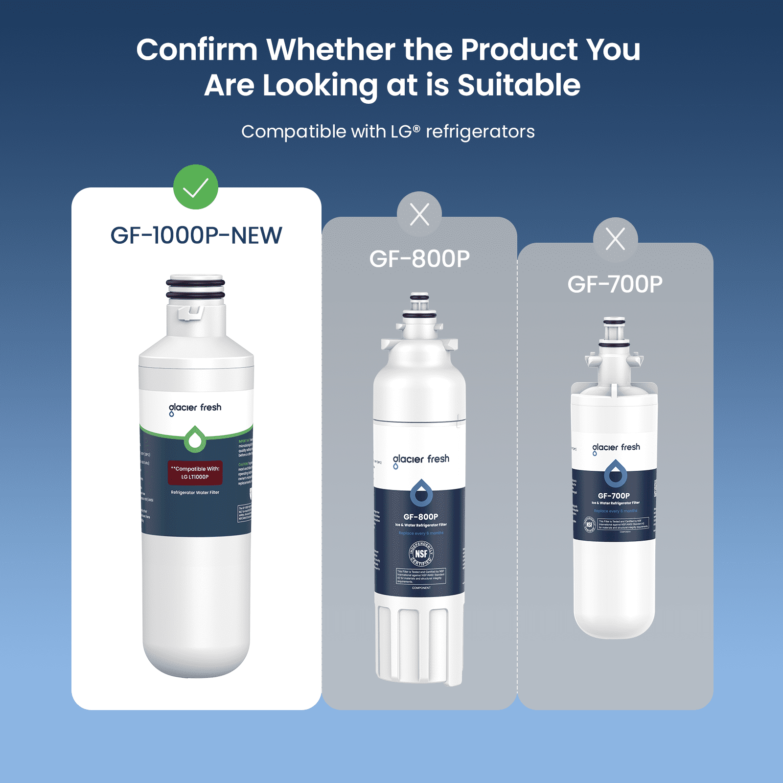 GLACIER FRESH LT1000PC Refrigerator Water Filter, NSF/ANSI 53 & 372 Certified, Compatible with MDJ64844601, ADQ747935, ADQ74793504, LG LT1000P, 4 Pack