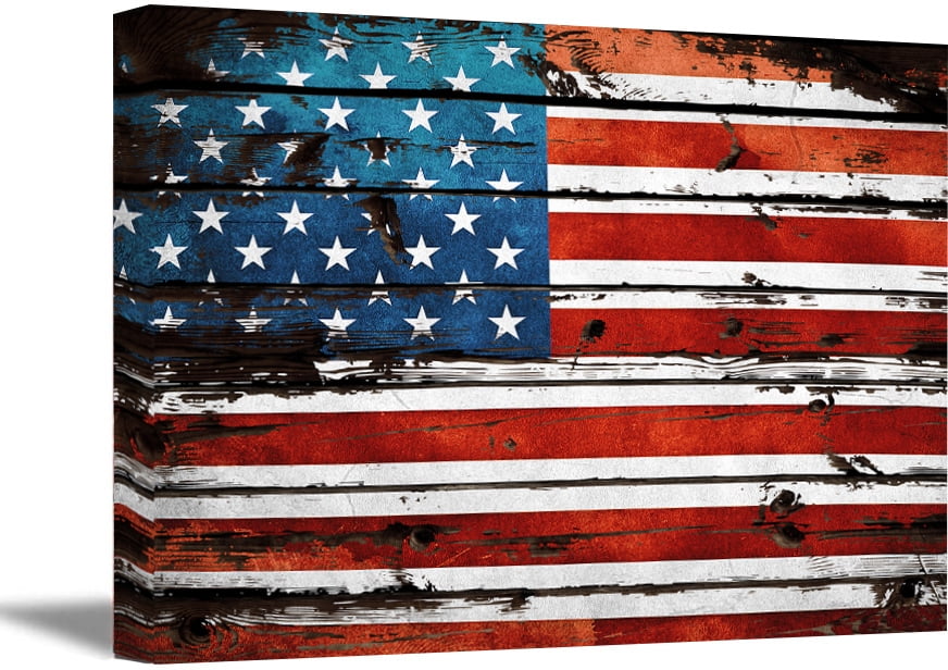 Barn American Flag Framed Wall Art Distressed Patriotic Stars Stripes Home Decor 