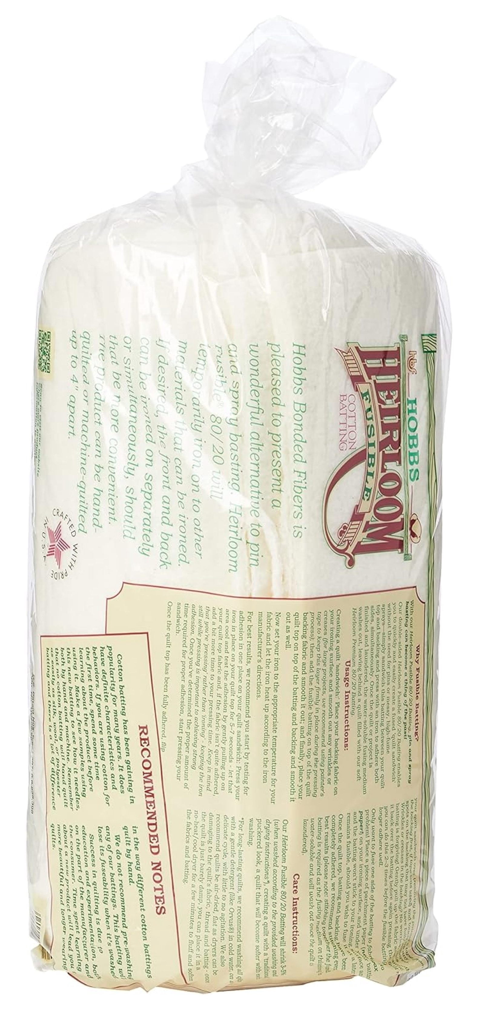 HF90 Batting Heirloom Premium Fusible Cotton Blend, 90" x 108" , White