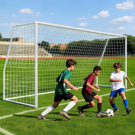 SLSY Steel Soccer Goals, 18x7/21x7/24x8 ft Soccer Goals for Backyard, Full Size Soccer Goal for Teens & Adults Training