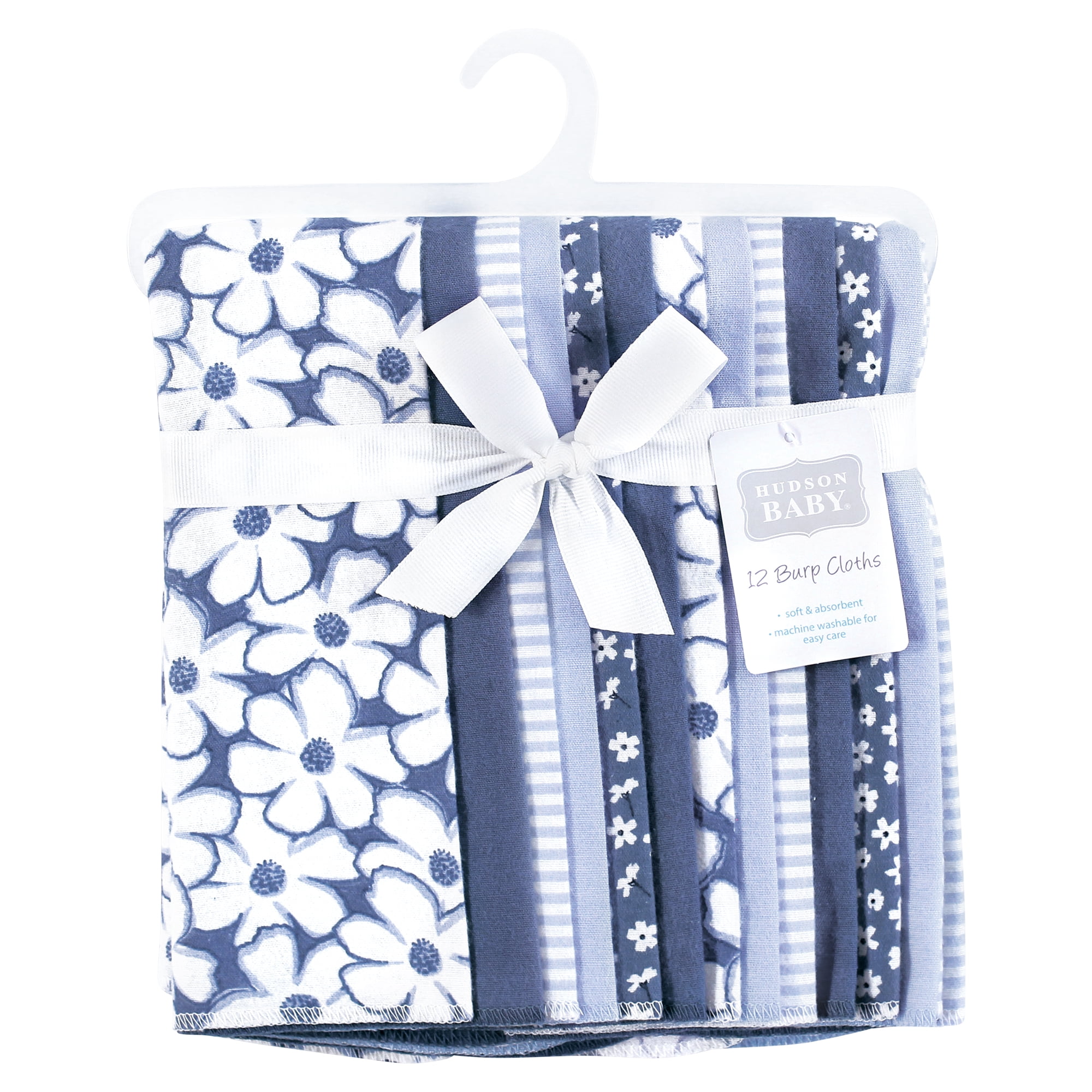 Hudson Baby Unisex Baby Cotton Poly Flannel Burp Cloths Bundle, Blue Cosmos, One Size