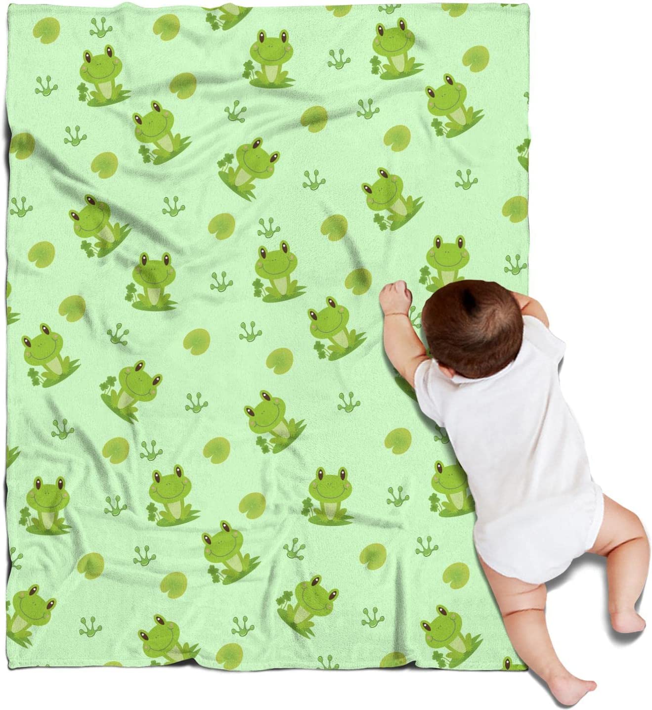 Frogs Blanket for Kids Soft Couch Room Kawaii Flannel Throw Green