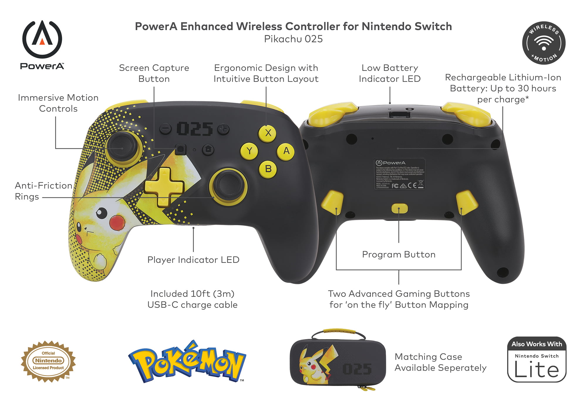 PowerA Enhanced Wireless Controller for Nintendo Switch - Pikachu 025 -  Walmart.com
