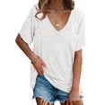 thumbnail image 2 of Short Sleeved Women V-Neck Solid Color Loose T-Shirt Tops, 2 of 5