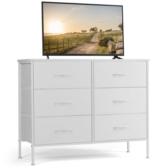 LIFERECORD 6-Drawer Fabric Dresser Storage Chest for Bedroom Closet Adults White