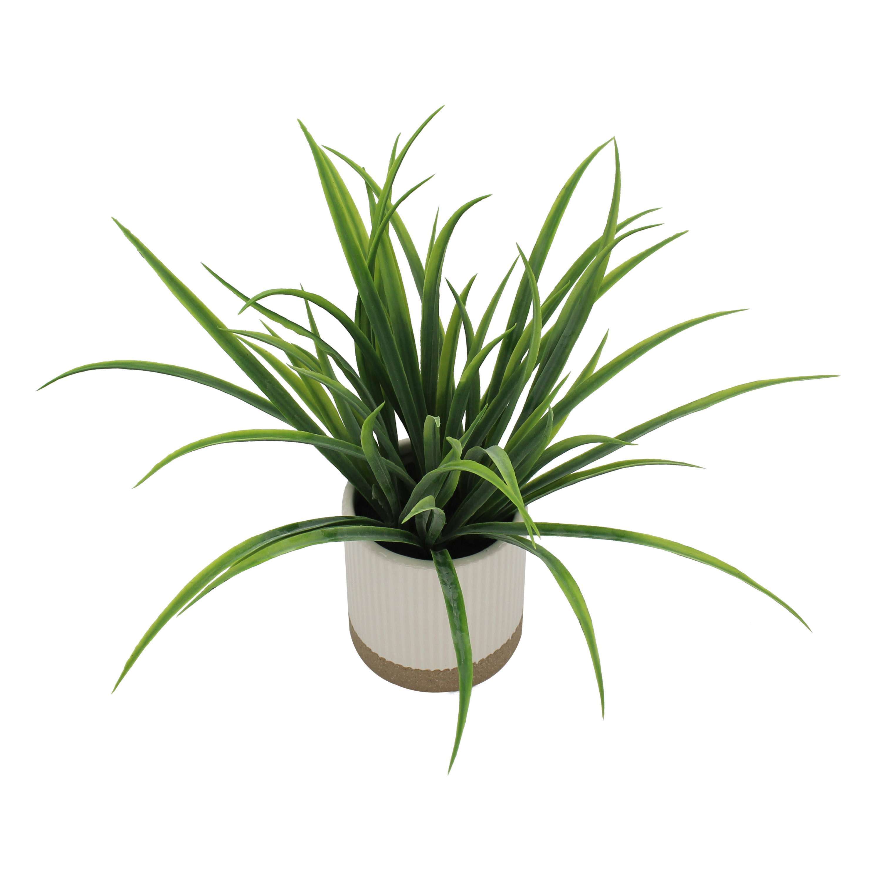 Mainstays by Becky G. & Alejandra 9.5" Artificial Grass in White Two-Tone Ribbed Ceramic Pot