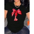 thumbnail image 1 of Camisetas de verano para mujer, manga corta, cuello redondo, casual, lindo, con gráficos, camisetas básicasWomen's Casual Crew Neck T-Shirt with Abstract Red Bow Print - Polyester & Spandex Blend, K, 1 of 6