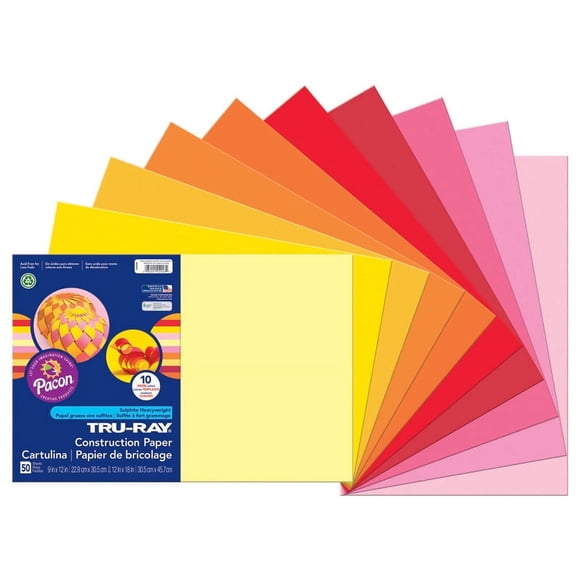 Construction Paper, Assortiment Chaud, 12 Pouces X 18 Pouces, 50 Feuilles