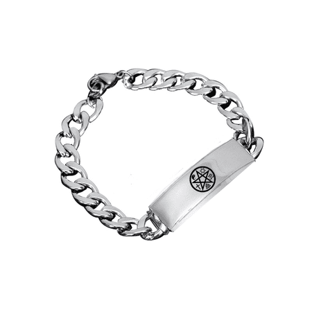 Multi-religious Amulet Pentacle Pentagram Bracelet Stainless Steel Triquetra Cross Star of David Yin Yang Om Symbol Curb Bracelet Chain for Men Women