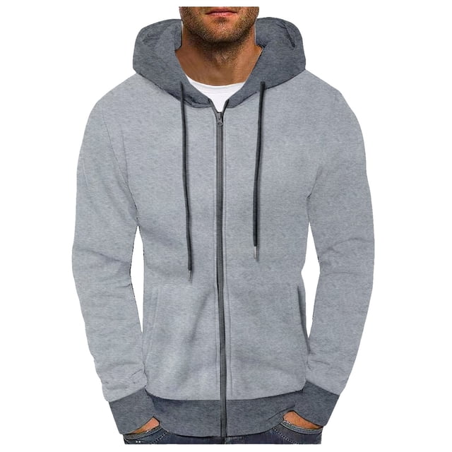 Wyzesi Boys Sweatshirtss Size 6-7 Grey Male Autumn and Winter Color Block Hoodie Color Block Hood Pullover Thread Drawstring Sweatshirt