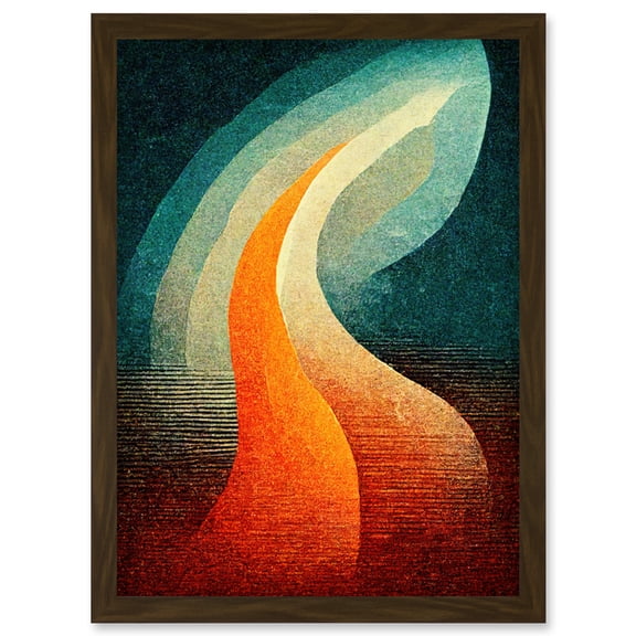Abstract Mid Century Orange And Blue Organic Candle Flame Artwork Framed Wall Art Print A4