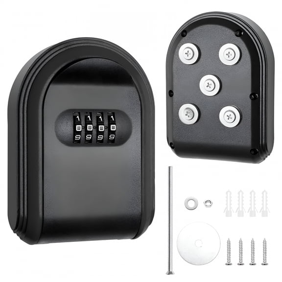 ZHZFKQ Magnetic Key Holder with Lock, Magnet Key Lock Box Hidden Under Car, Secure 4-Digit Combination with Resettable Code for Indoor, Outdoor Store Car Key, Door Key (Black)