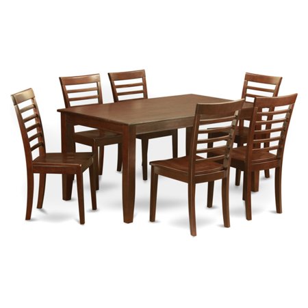 Dining Set-Dining Table With Kitchen Chairs-Finish:Mahogany Number of Items:7 Shape:Rectangular Style:Wood Seat