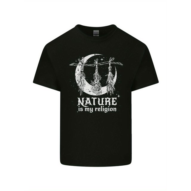 Camiseta de algodón para hombre "Nature Is My Religion", con diseño de bruja de Halloween, ideal para adultos, hombres, mujeres, adolescentes, jóvenes y para el tiempo libre.