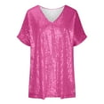 thumbnail image 5 of Feancey Women Sparkly Sequin Tops Short Sleeve Glitter Party Shirts V Neck Blouse Loose Tunics Dressy Trendy Shimmer T Shirt Spring Clothes Hot Pink M, 5 of 6