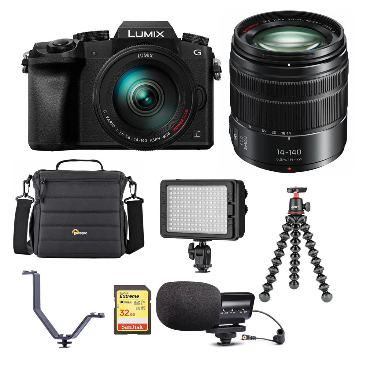 Panasonic Lumix Dmc G7 Mirrorless Camera With Lumix G Vario 14 140mm F 3 5 5 6 Power Ois Lens Black Bundle With Camera Case Joby Gorillapod 3k Kit Walmart Com Walmart Com