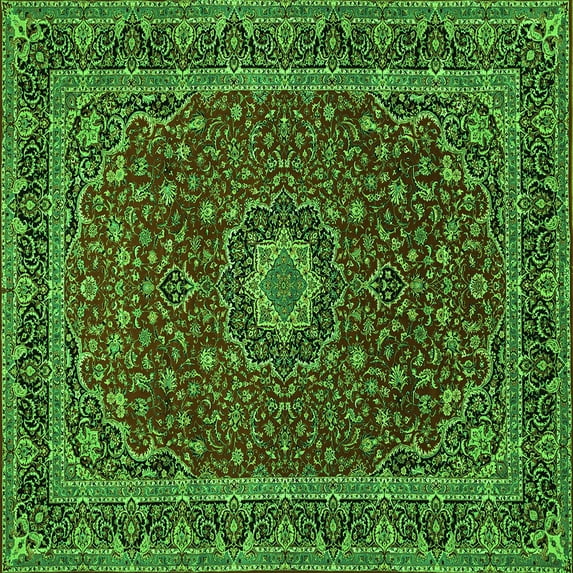 Ahgly Company Indoor Square Medallion Green Traditional Area Rugs, 8' Square