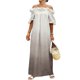 thumbnail image 1 of Mujeres Más Tamaño Manga Corta Tops Off-Hombro Ruffle Puff Manga Maxi Vestido, Vestido de Vacaciones de la Playa Gradiente Flujo para el Resort de Verano, 1 of 5