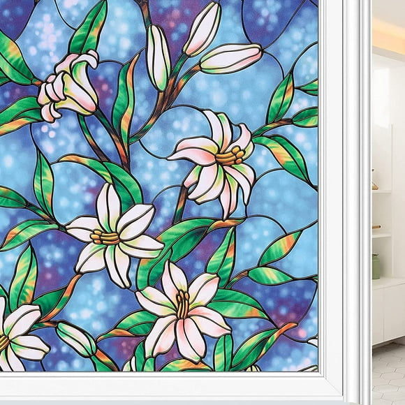 45x300cm Privacy Window Film Stained Glass Window Film Non-Adhesive Frosted Glass Film Decorative Static Cling Window Film