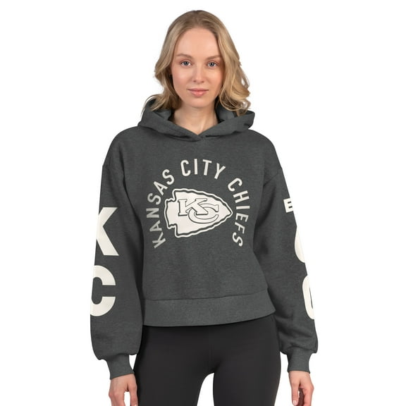 Women's Starter  Heather Charcoal Kansas City Chiefs Star Player Cropped Fleece Pullover Hoodie