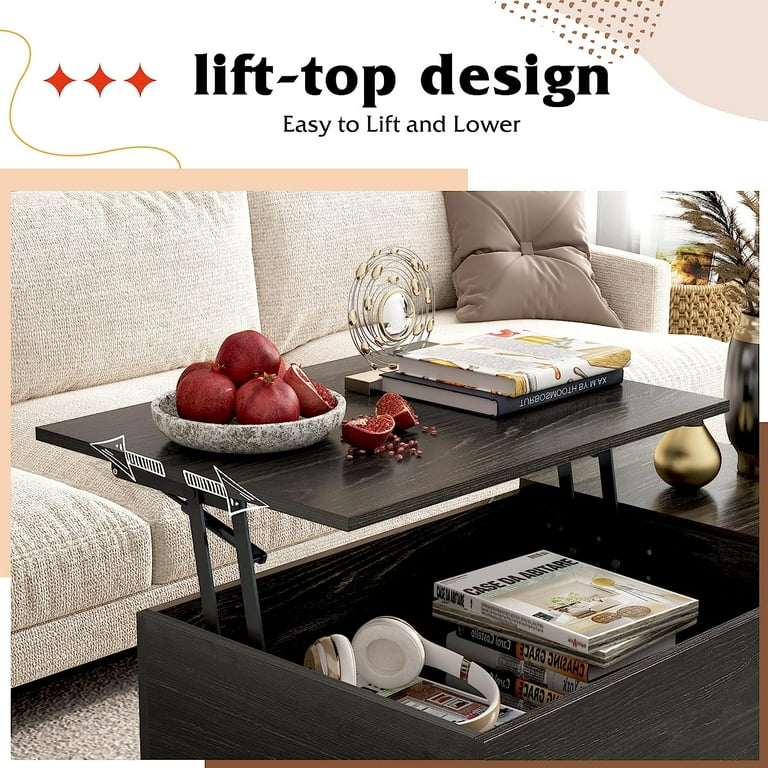 WLIVE Lift Top Coffee Table Coffee Tables for Living Room Lift Top Dining Table for Home Bedroom Office Wood Dining Center Table with Storage